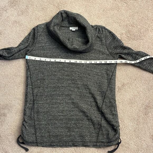 J. Jill Cowl Neck Waffle Knit Long Sleeve Top Size S Gray Tie Ruched Side Hem - Picture 7 of 8